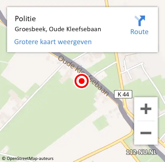 Locatie op kaart van de 112 melding: Politie Groesbeek, Oude Kleefsebaan op 6 juni 2022 13:24