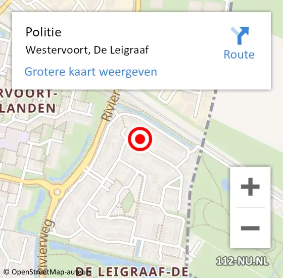 Locatie op kaart van de 112 melding: Politie Westervoort, De Leigraaf op 6 juni 2022 13:24