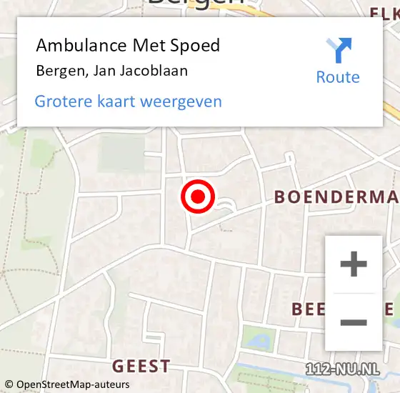 Locatie op kaart van de 112 melding: Ambulance Met Spoed Naar Bergen, Jan Jacoblaan op 6 juni 2022 13:41