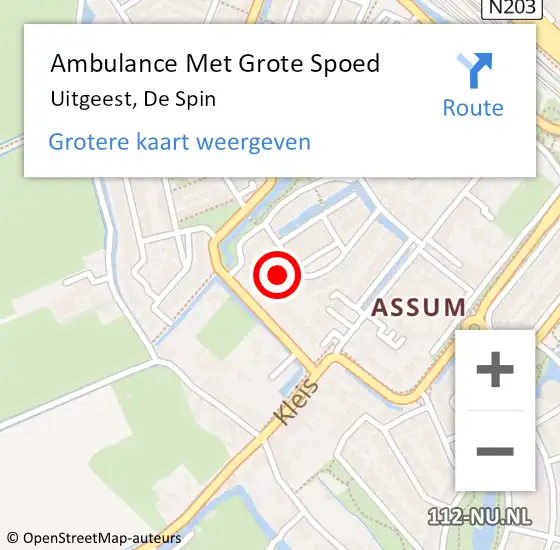 Locatie op kaart van de 112 melding: Ambulance Met Grote Spoed Naar Uitgeest, De Spin op 6 juni 2022 13:46