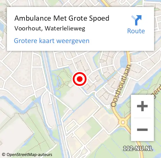 Locatie op kaart van de 112 melding: Ambulance Met Grote Spoed Naar Voorhout, Waterlelieweg op 6 juni 2022 14:07