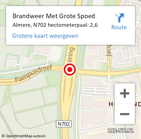 Locatie op kaart van de 112 melding: Brandweer Met Grote Spoed Naar Almere, N702 hectometerpaal: 2,6 op 6 juni 2022 14:07