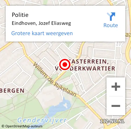 Locatie op kaart van de 112 melding: Politie Eindhoven, Jozef Eliasweg op 6 juni 2022 14:08