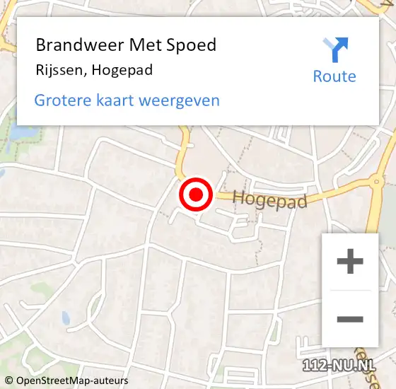 Locatie op kaart van de 112 melding: Brandweer Met Spoed Naar Rijssen, Hogepad op 6 juni 2022 14:29