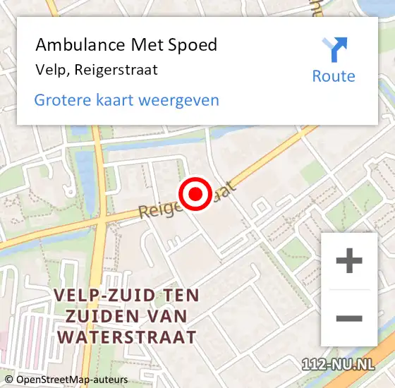 Locatie op kaart van de 112 melding: Ambulance Met Spoed Naar Velp, Reigerstraat op 6 juni 2022 14:30