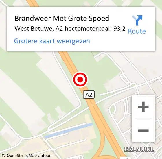 Locatie op kaart van de 112 melding: Brandweer Met Grote Spoed Naar West Betuwe, A2 hectometerpaal: 93,2 op 6 juni 2022 14:34