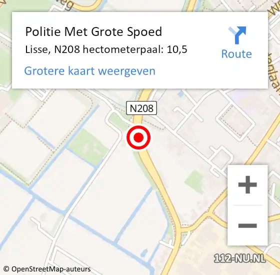 Locatie op kaart van de 112 melding: Politie Met Grote Spoed Naar Lisse, N208 hectometerpaal: 10,5 op 6 juni 2022 15:10