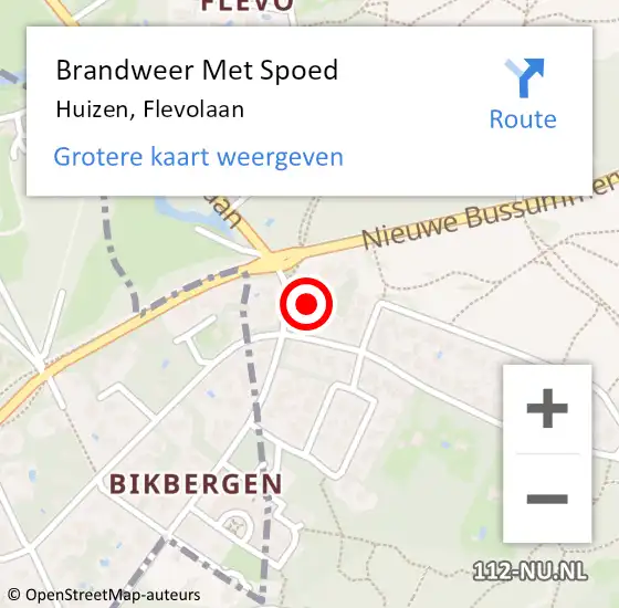 Locatie op kaart van de 112 melding: Brandweer Met Spoed Naar Huizen, Flevolaan op 6 juni 2022 15:25