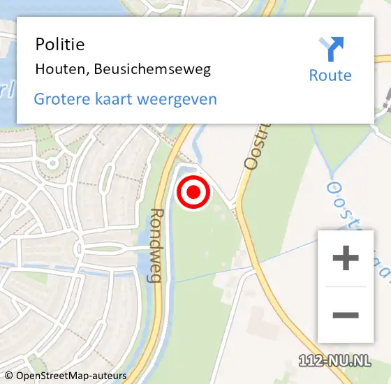 Locatie op kaart van de 112 melding: Politie Houten, Beusichemseweg op 6 juni 2022 15:30