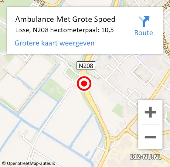 Locatie op kaart van de 112 melding: Ambulance Met Grote Spoed Naar Lisse, N208 hectometerpaal: 10,5 op 6 juni 2022 15:30