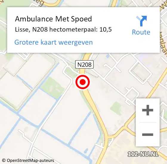 Locatie op kaart van de 112 melding: Ambulance Met Spoed Naar Lisse, N208 hectometerpaal: 10,5 op 6 juni 2022 15:41