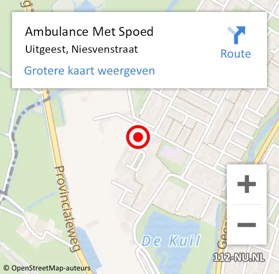 Locatie op kaart van de 112 melding: Ambulance Met Spoed Naar Uitgeest, Niesvenstraat op 6 juni 2022 16:27