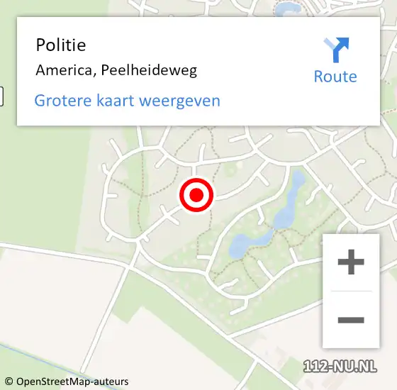 Locatie op kaart van de 112 melding: Politie America, Peelheideweg op 6 juni 2022 16:35