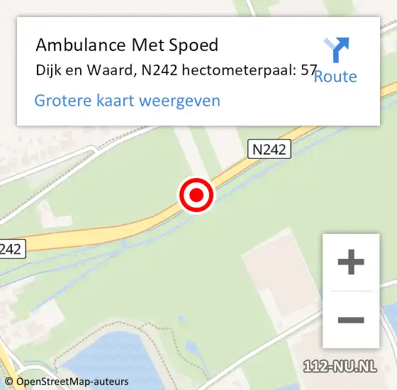 Locatie op kaart van de 112 melding: Ambulance Met Spoed Naar Dijk en Waard, N242 hectometerpaal: 57 op 6 juni 2022 16:37