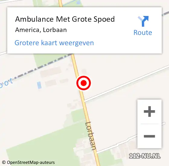 Locatie op kaart van de 112 melding: Ambulance Met Grote Spoed Naar America, Lorbaan op 6 juni 2022 16:38