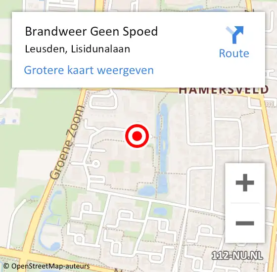 Locatie op kaart van de 112 melding: Brandweer Geen Spoed Naar Leusden, Lisidunalaan op 6 juni 2022 17:05