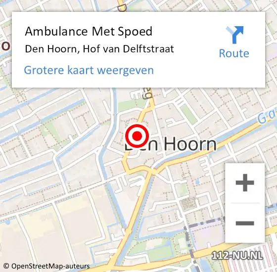 Locatie op kaart van de 112 melding: Ambulance Met Spoed Naar Den Hoorn, Hof van Delftstraat op 6 juni 2022 17:13