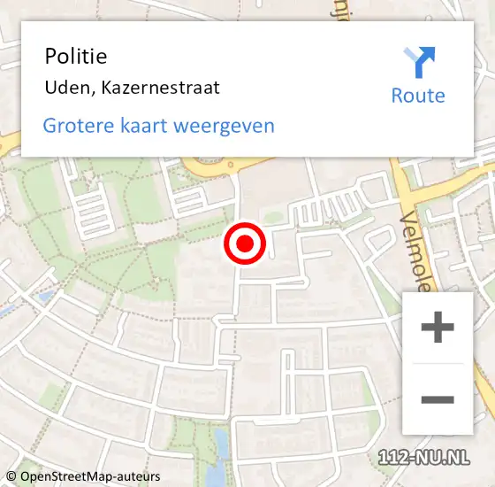 Locatie op kaart van de 112 melding: Politie Uden, Kazernestraat op 6 juni 2022 17:15