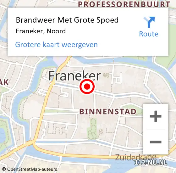 Locatie op kaart van de 112 melding: Brandweer Met Grote Spoed Naar Franeker, Noord op 6 juni 2022 17:32