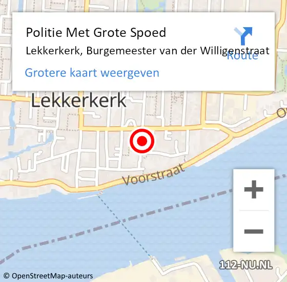 Locatie op kaart van de 112 melding: Politie Met Grote Spoed Naar Lekkerkerk, Burgemeester van der Willigenstraat op 6 juni 2022 18:15