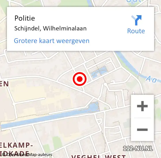 Locatie op kaart van de 112 melding: Politie Schijndel, Wilhelminalaan op 6 juni 2022 18:30