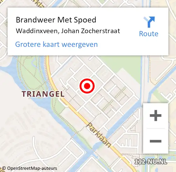 Locatie op kaart van de 112 melding: Brandweer Met Spoed Naar Waddinxveen, Johan Zocherstraat op 6 juni 2022 18:48