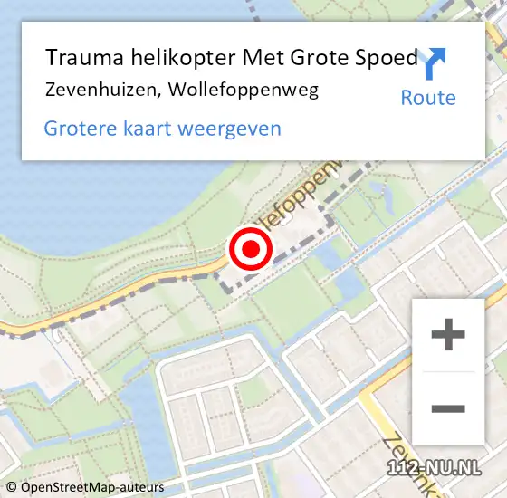 Locatie op kaart van de 112 melding: Trauma helikopter Met Grote Spoed Naar Zevenhuizen, Wollefoppenweg op 6 juni 2022 18:50