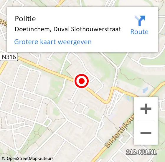 Locatie op kaart van de 112 melding: Politie Doetinchem, Duval Slothouwerstraat op 6 juni 2022 18:57