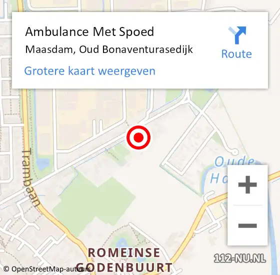 Locatie op kaart van de 112 melding: Ambulance Met Spoed Naar Maasdam, Oud Bonaventurasedijk op 6 juni 2022 19:00