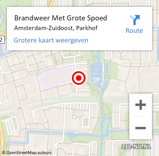 Locatie op kaart van de 112 melding: Brandweer Met Grote Spoed Naar Amsterdam-Zuidoost, Parkhof op 6 juni 2022 19:06