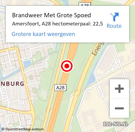 Locatie op kaart van de 112 melding: Brandweer Met Grote Spoed Naar Amersfoort, A28 hectometerpaal: 22,5 op 6 juni 2022 19:14