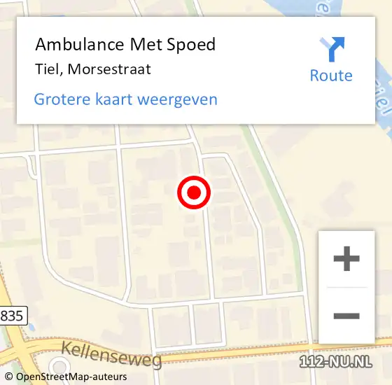 Locatie op kaart van de 112 melding: Ambulance Met Spoed Naar Tiel, Morsestraat op 6 juni 2022 19:17