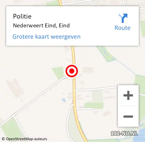 Locatie op kaart van de 112 melding: Politie Nederweert Eind, Eind op 6 juni 2022 19:39