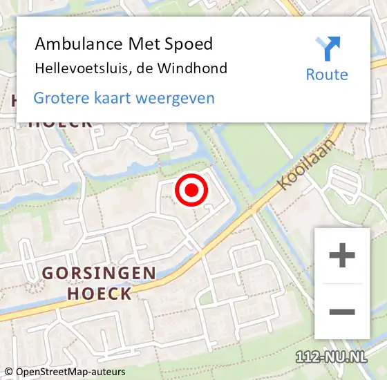 Locatie op kaart van de 112 melding: Ambulance Met Spoed Naar Hellevoetsluis, de Windhond op 6 juni 2022 19:40