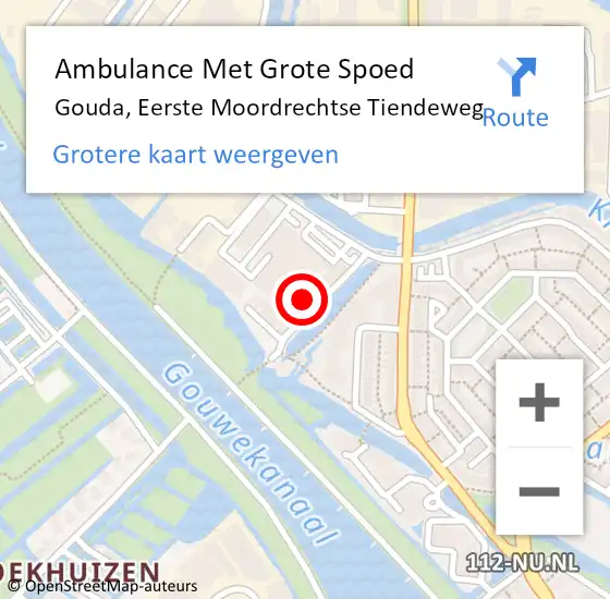 Locatie op kaart van de 112 melding: Ambulance Met Grote Spoed Naar Gouda, Eerste Moordrechtse Tiendeweg op 6 juni 2022 19:57