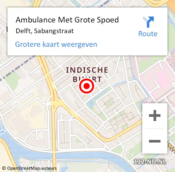 Locatie op kaart van de 112 melding: Ambulance Met Grote Spoed Naar Delft, Sabangstraat op 6 juni 2022 20:10