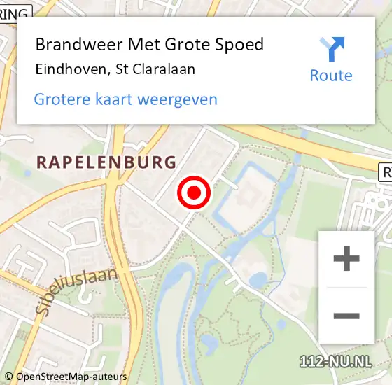 Locatie op kaart van de 112 melding: Brandweer Met Grote Spoed Naar Eindhoven, St Claralaan op 6 juni 2022 20:23
