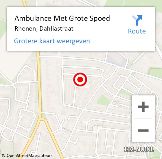 Locatie op kaart van de 112 melding: Ambulance Met Grote Spoed Naar Rhenen, Dahliastraat op 6 juni 2022 20:24