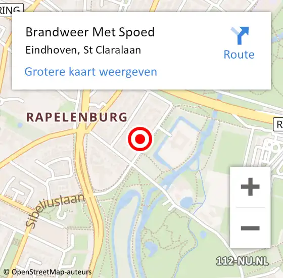 Locatie op kaart van de 112 melding: Brandweer Met Spoed Naar Eindhoven, St Claralaan op 6 juni 2022 20:26