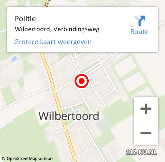 Locatie op kaart van de 112 melding: Politie Wilbertoord, Verbindingsweg op 6 juni 2022 20:40