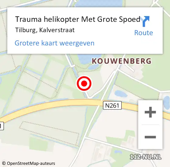 Locatie op kaart van de 112 melding: Trauma helikopter Met Grote Spoed Naar Tilburg, Kalverstraat op 6 juni 2022 21:12