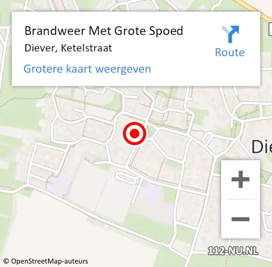 Locatie op kaart van de 112 melding: Brandweer Met Grote Spoed Naar Diever, Ketelstraat op 6 juni 2022 21:20