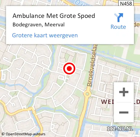 Locatie op kaart van de 112 melding: Ambulance Met Grote Spoed Naar Bodegraven, Meerval op 6 juni 2022 21:25