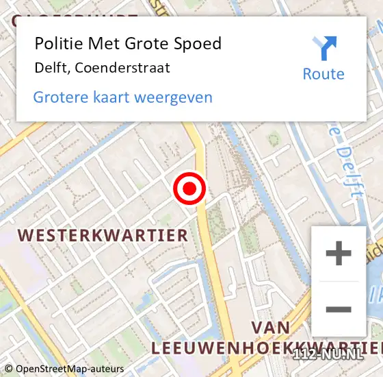 Locatie op kaart van de 112 melding: Politie Met Grote Spoed Naar Delft, Coenderstraat op 6 juni 2022 21:49