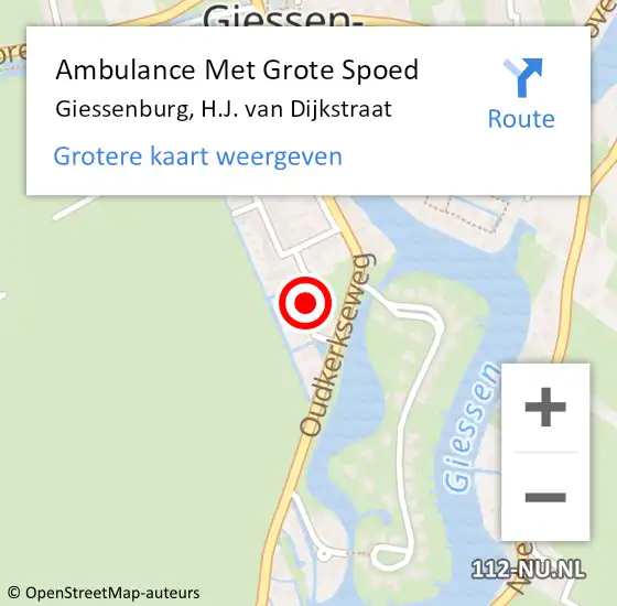 Locatie op kaart van de 112 melding: Ambulance Met Grote Spoed Naar Giessenburg, H.J. van Dijkstraat op 6 juni 2022 22:22