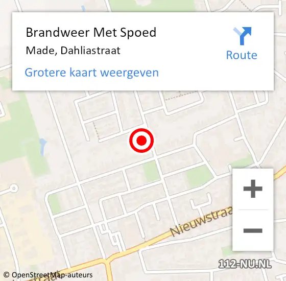 Locatie op kaart van de 112 melding: Brandweer Met Spoed Naar Made, Dahliastraat op 6 juni 2022 22:23