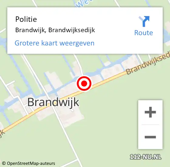 Locatie op kaart van de 112 melding: Politie Brandwijk, Brandwijksedijk op 6 juni 2022 22:27