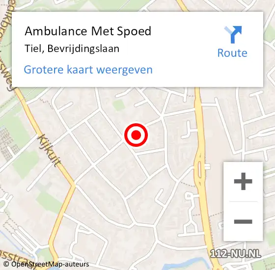 Locatie op kaart van de 112 melding: Ambulance Met Spoed Naar Tiel, Bevrijdingslaan op 6 juni 2022 22:31