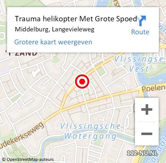 Locatie op kaart van de 112 melding: Trauma helikopter Met Grote Spoed Naar Middelburg, Langevieleweg op 6 juni 2022 22:32