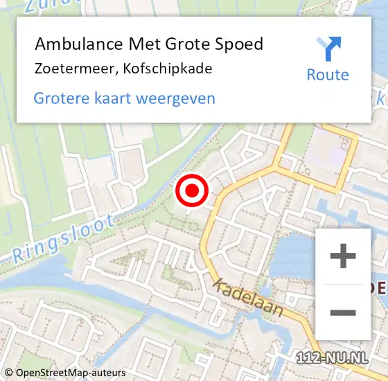 Locatie op kaart van de 112 melding: Ambulance Met Grote Spoed Naar Zoetermeer, Kofschipkade op 6 juni 2022 23:28